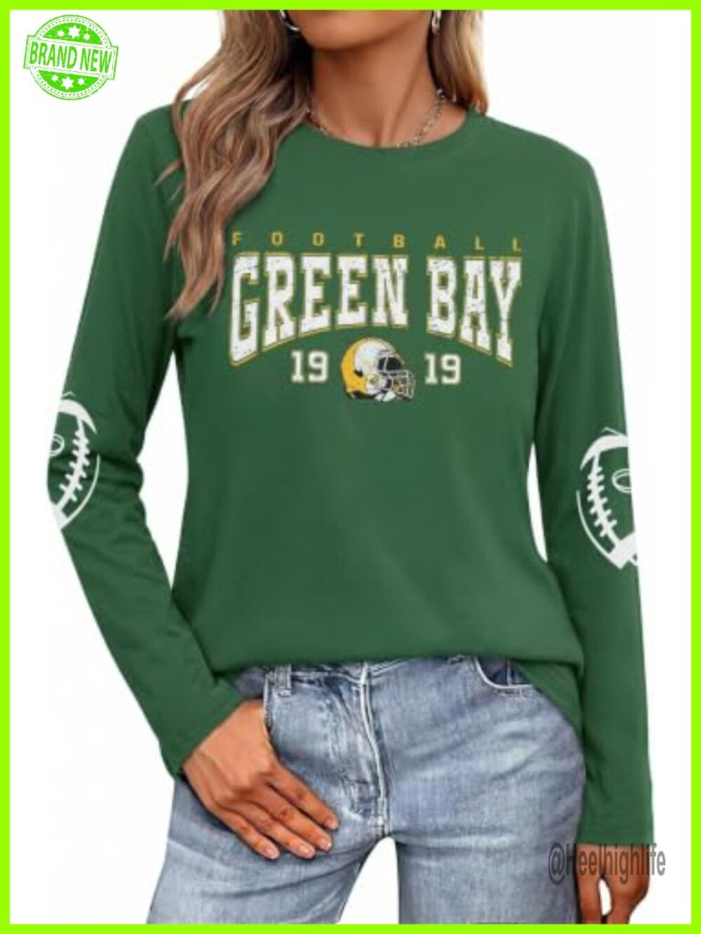 Women's Game Day Football Long Sleeve Tee Crew Neck Cotton Blend Top